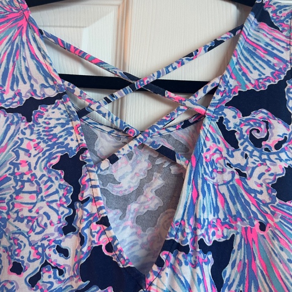 Lilly Pulitzer Kristen Swing Top Deep Sea Navy Shells Bells Criss Cross Size M - Picture 5 of 6